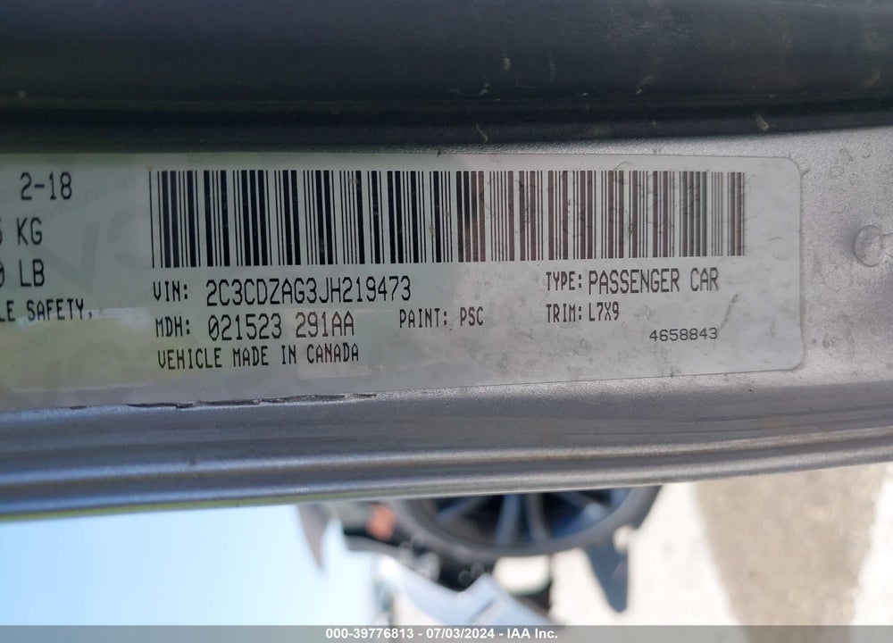 2018 DODGE CHALLENGER SXT VIN: 2C3CDZAG3JH219473