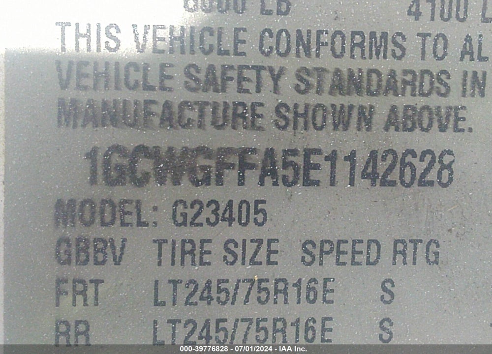 2014 CHEVROLET EXPRESS 2500 WORK VAN VIN: 1GCWGFFA5E1142628