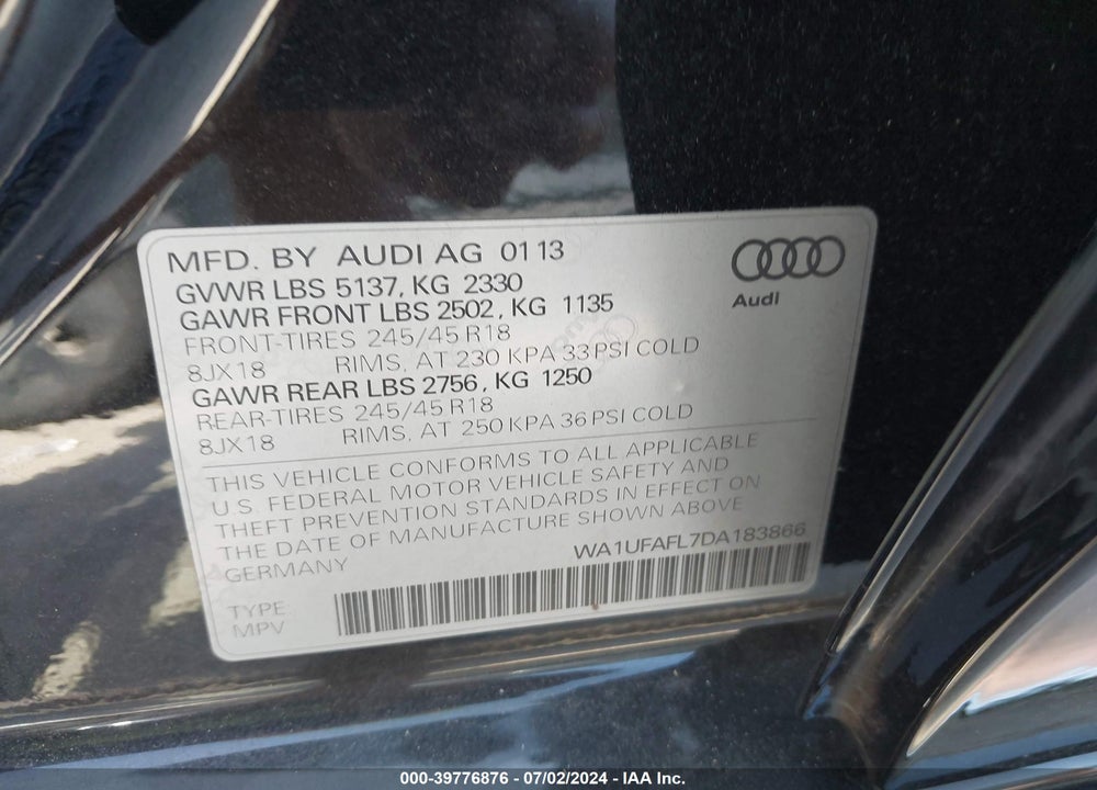 2013 AUDI ALLROAD 2.0T PREMIUM PLUS VIN: WA1UFAFL7DA183866