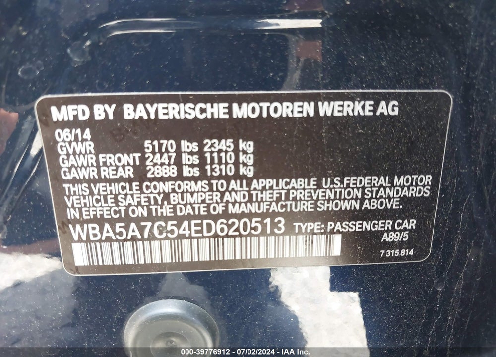 2014 BMW 528I XDRIVE VIN: WBA5A7C54ED620513
