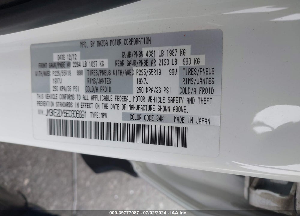 2014 MAZDA CX-5 GRAND TOURING VIN: JM3KE2DY5E0306891
