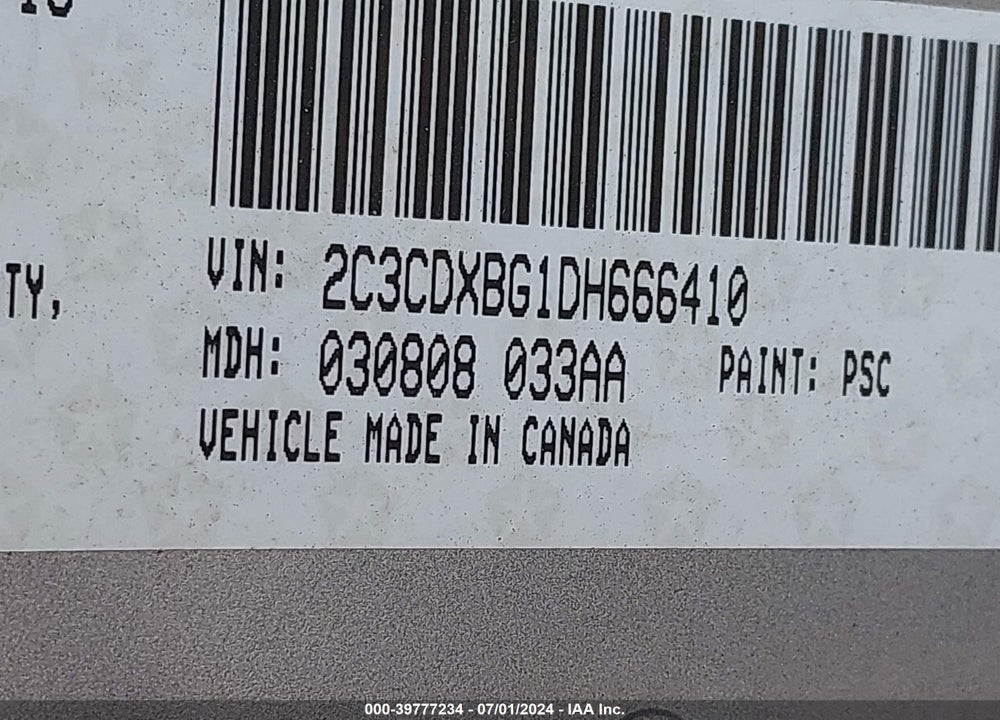 2013 DODGE CHARGER SE VIN: 2C3CDXBG1DH666410