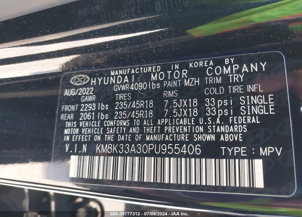 2023 HYUNDAI KONA N LINE VIN: KM8K33A30PU955406