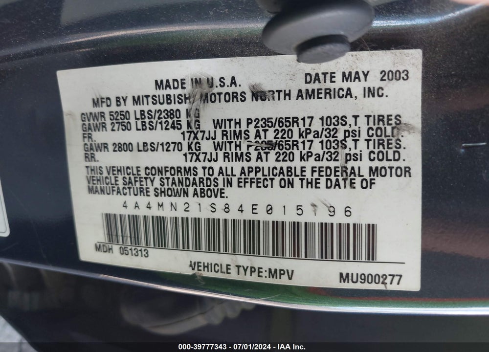 2004 MITSUBISHI ENDEAVOR LS VIN: 4A4MN21S84E015796