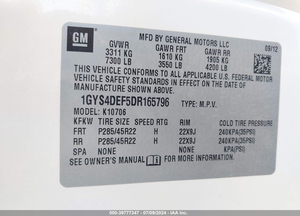 2013 CADILLAC ESCALADE PLATINUM EDITION VIN: 1GYS4DEF5DR165796