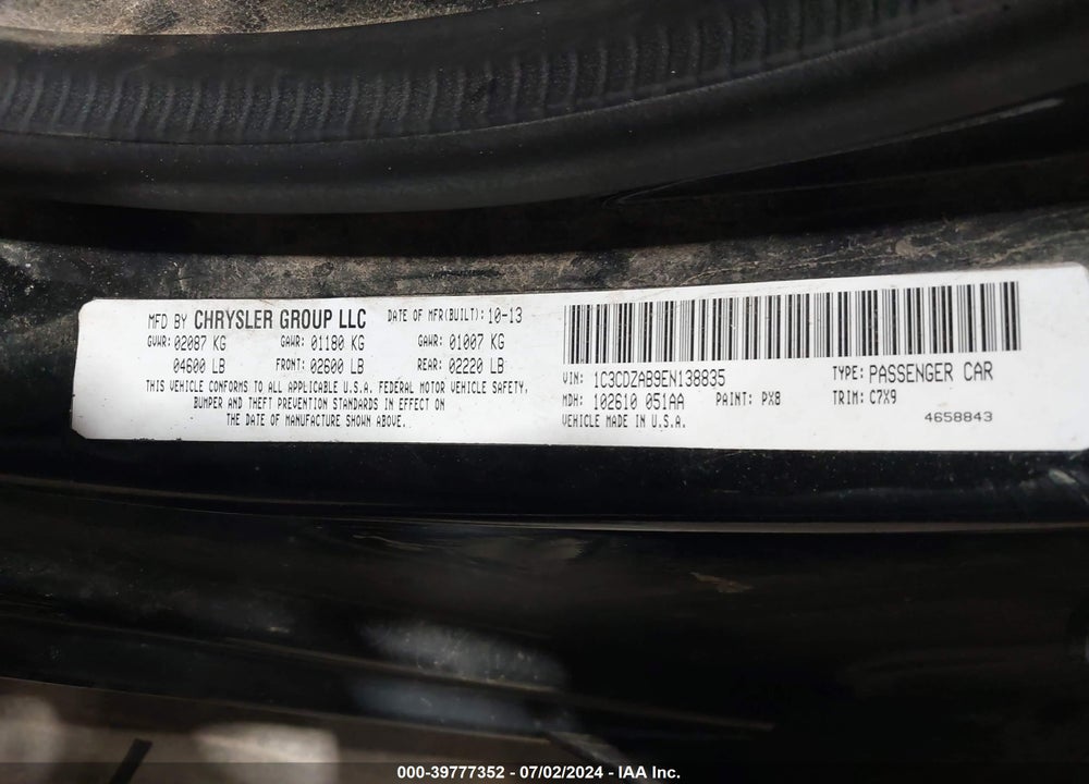 2014 DODGE AVENGER SE VIN: 1C3CDZAB9EN138835
