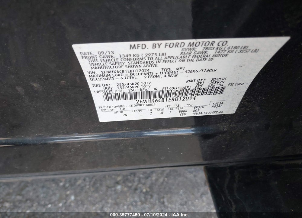 2014 FORD FLEX SEL VIN: 2FMHK6C81EBD12024