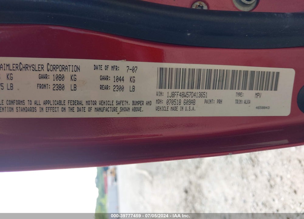 2007 JEEP PATRIOT LIMITED VIN: 1J8FF48W57D413651