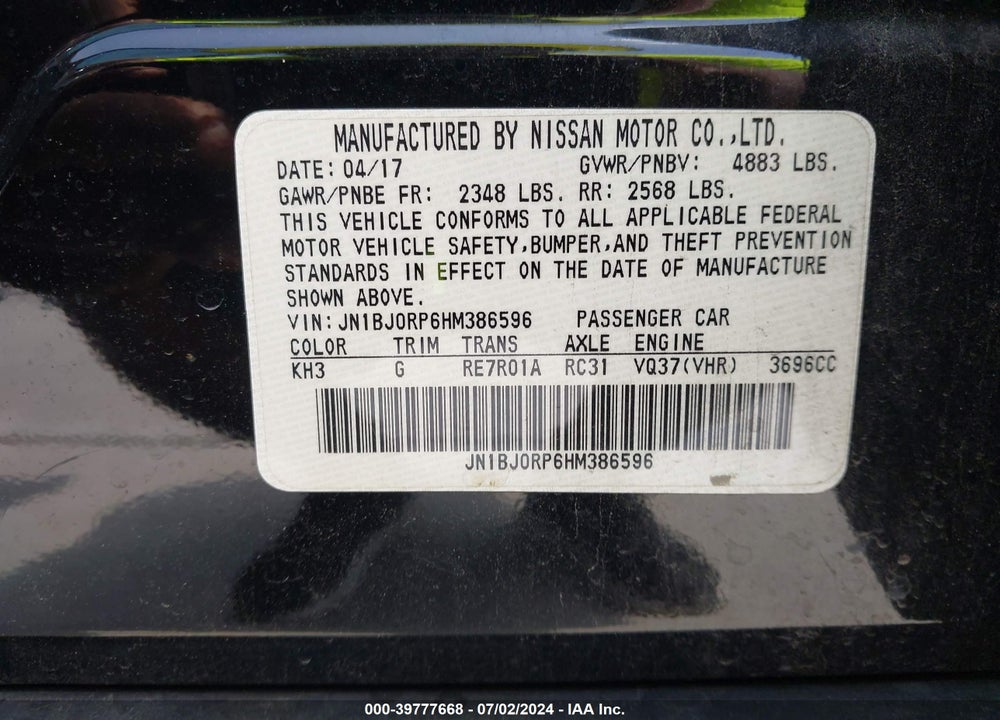 2017 INFINITI QX50 VIN: JN1BJ0RP6HM386596