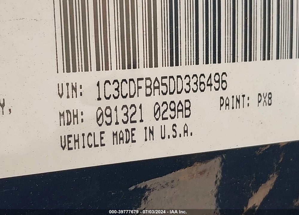 2013 DODGE DART SXT VIN: 1C3CDFBA5DD336496