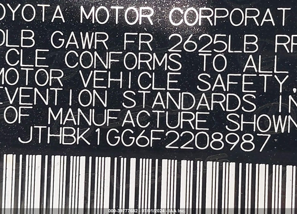2015 LEXUS ES 350 VIN: JTHBK1GG6F2208987