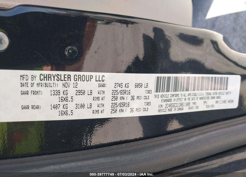 2013 DODGE GRAND CARAVAN SXT VIN: 2C4RDGCG1DR611809