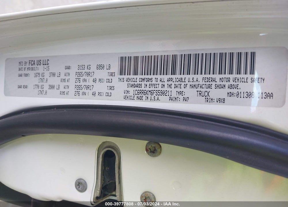 2015 RAM 1500 TRADESMAN VIN: 1C6RR6KM6FS590211