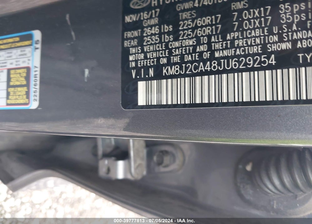 2018 HYUNDAI TUCSON SE VIN: KM8J2CA48JU629254