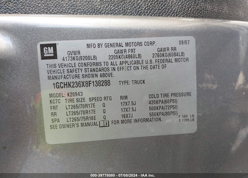 2008 CHEVROLET SILVERADO 2500HD LTZ VIN: 1GCHK236X8F138288