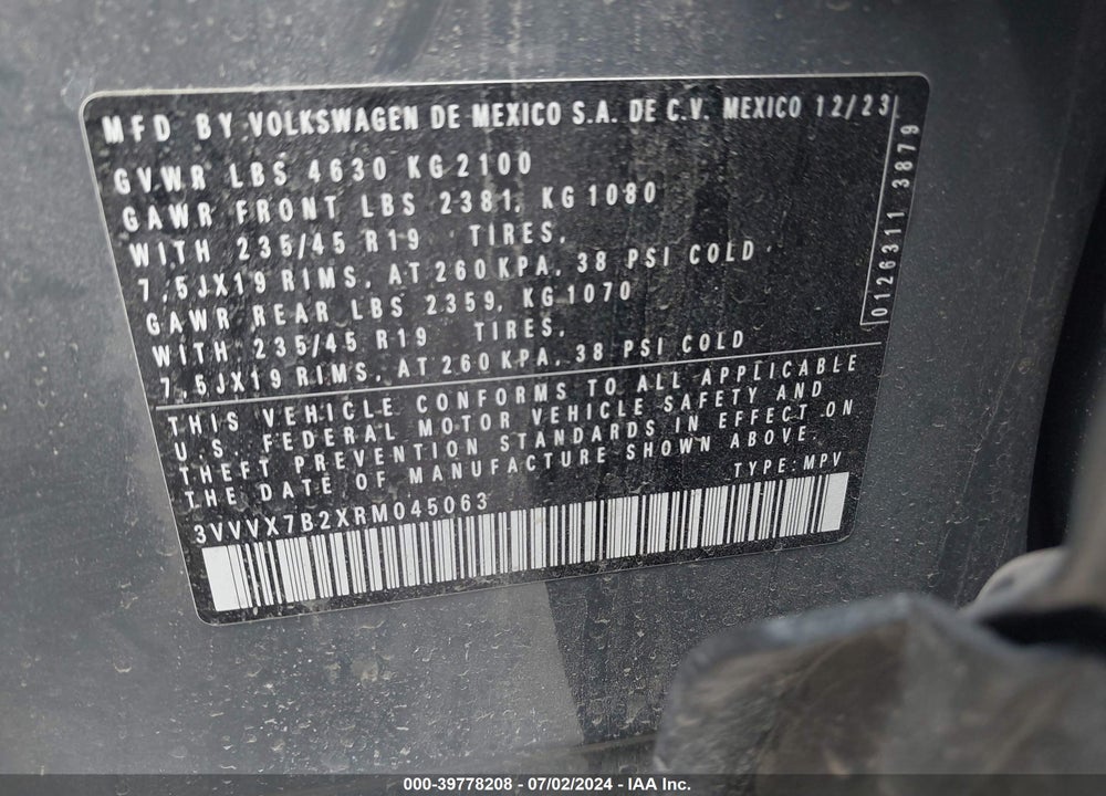 2024 VOLKSWAGEN TAOS 1.5T SE VIN: 3VVVX7B2XRM045063