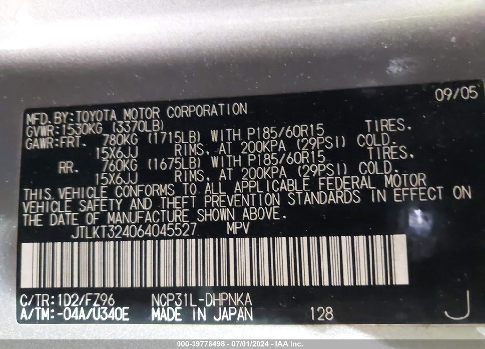 2006 SCION XB VIN: JTLKT324064045527