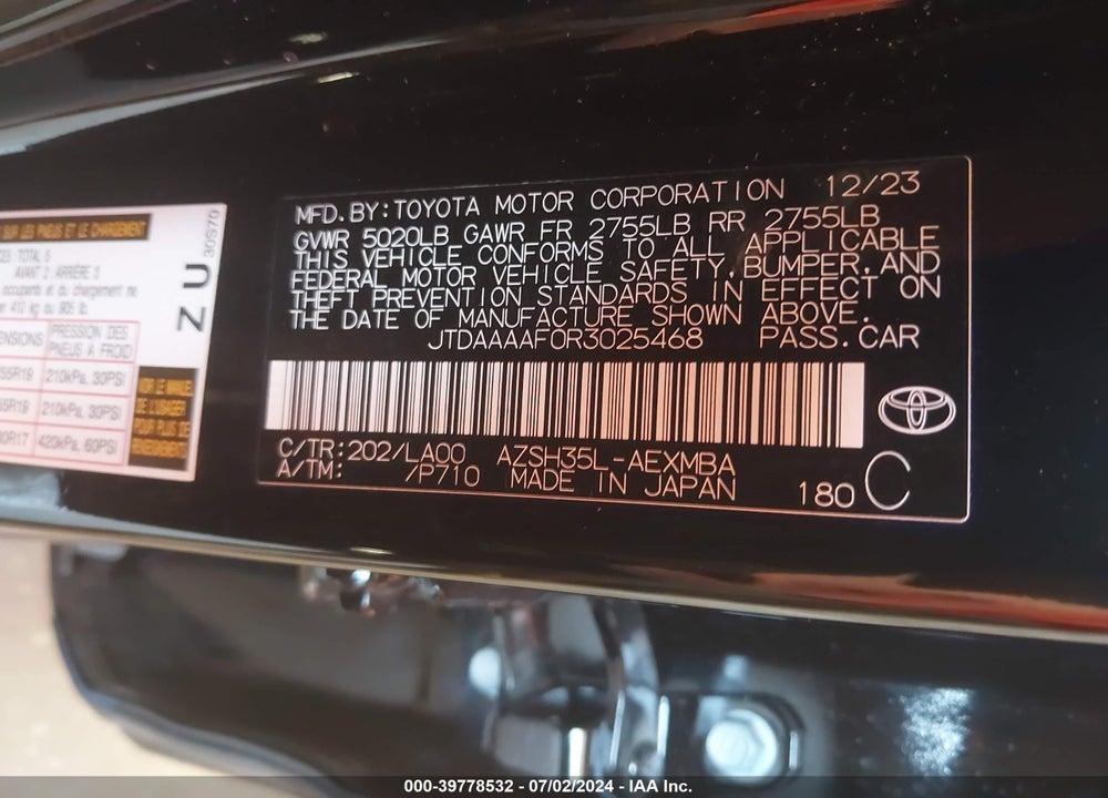 2024 TOYOTA CROWN LIMITED VIN: JTDAAAAF0R3025468
