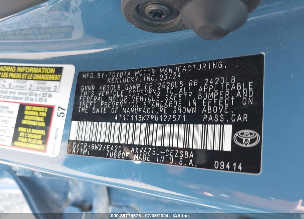 2024 TOYOTA CAMRY SE VIN: 4T1T11BK7RU127571
