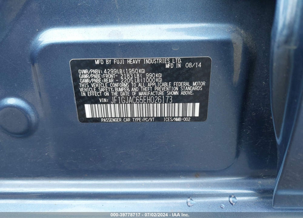 2014 SUBARU IMPREZA 2.0I PREMIUM VIN: JF1GJAC65EH026173
