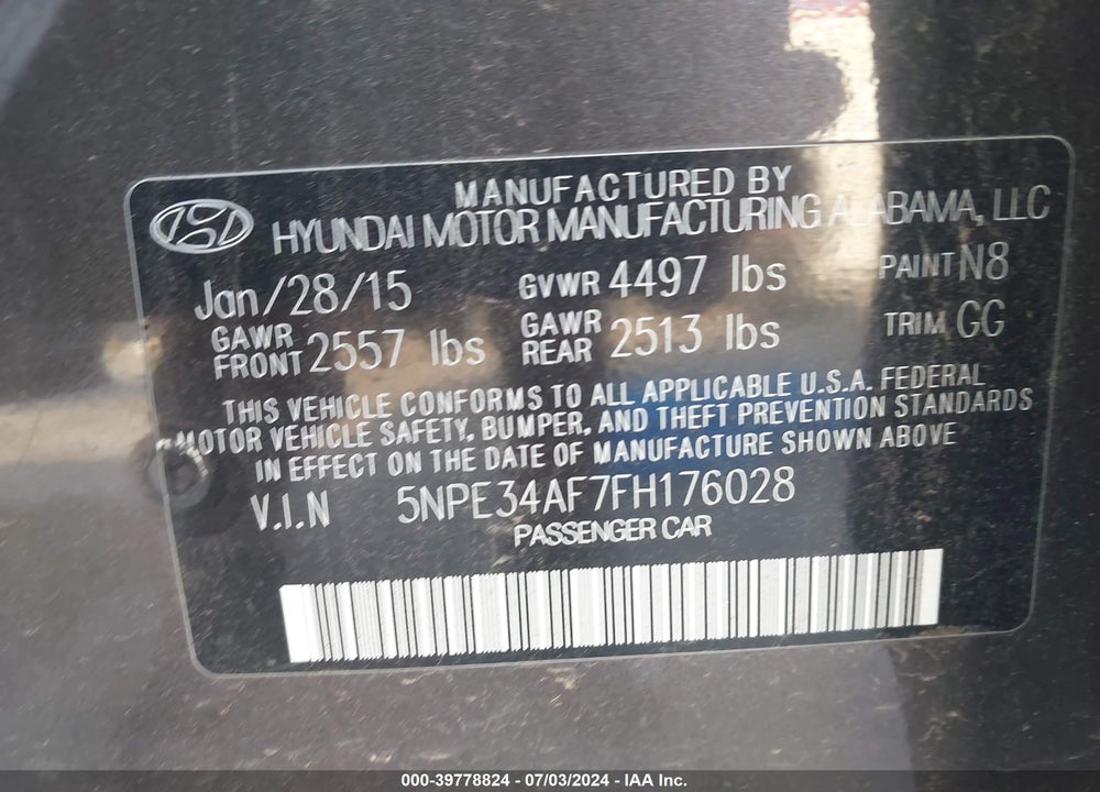 2015 HYUNDAI SONATA SPORT VIN: 5NPE34AF7FH176028