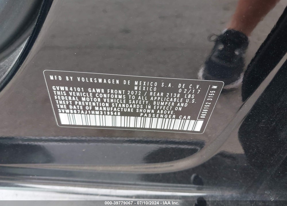 2017 VOLKSWAGEN JETTA 1.4T SE VIN: 3VWB67AJ1HM319548