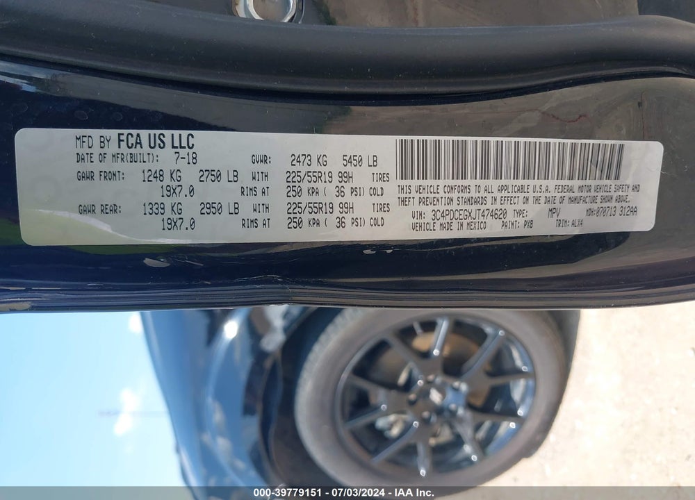 2018 DODGE JOURNEY GT VIN: 3C4PDCEGXJT474620