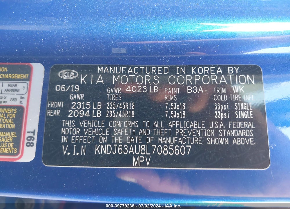 2020 KIA SOUL GT LINE VIN: KNDJ63AU8L7085607