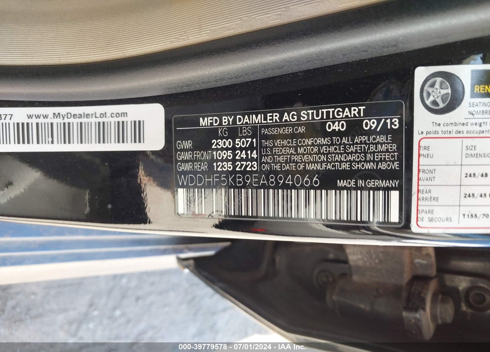 2014 MERCEDES-BENZ E 350 VIN: WDDHF5KB9EA894066