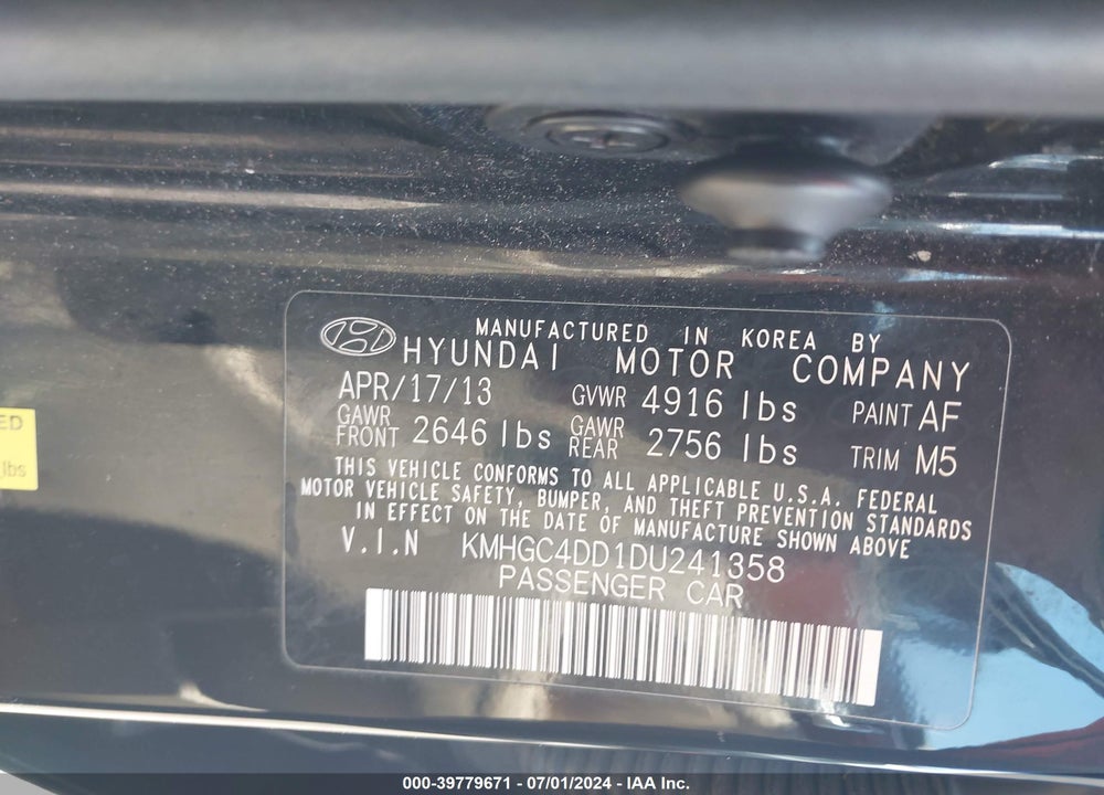 2013 HYUNDAI GENESIS 3.8 VIN: KMHGC4DD1DU241358