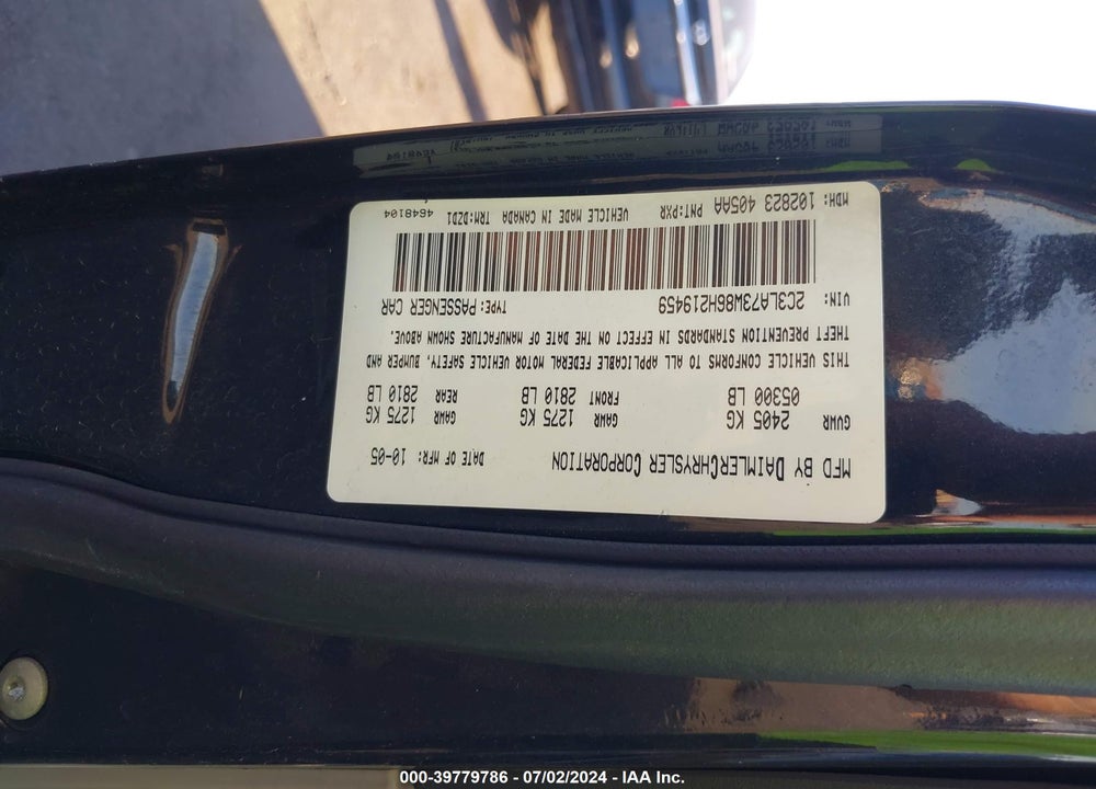 2006 CHRYSLER 300C SRT8 VIN: 2C3LA73W86H219459