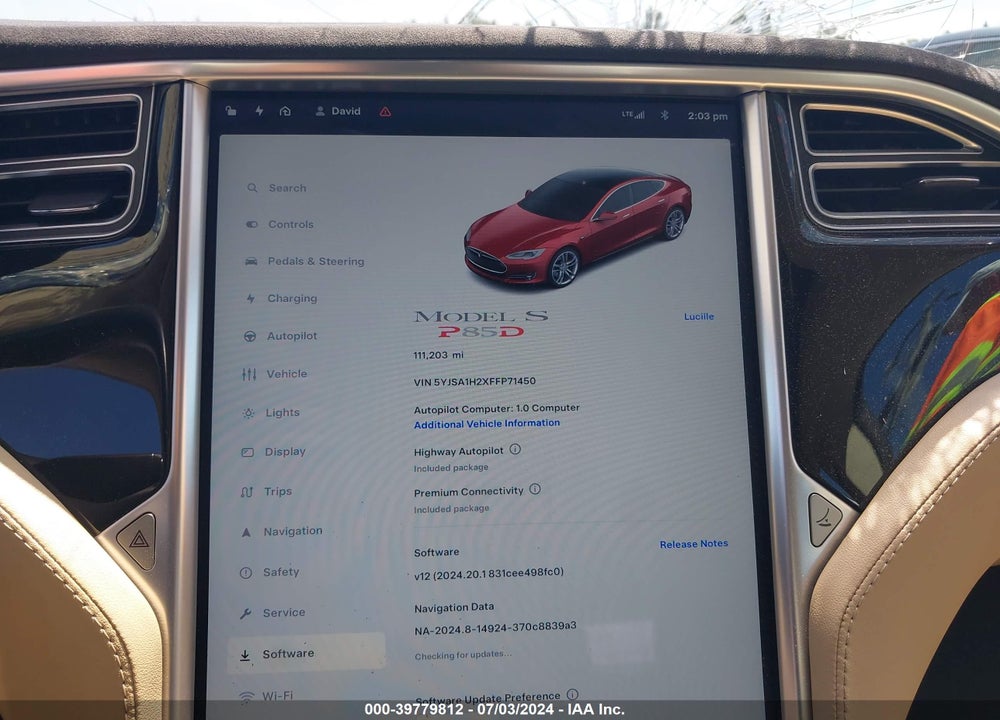 2015 TESLA MODEL S 70D/85D/P85D VIN: 5YJSA1H2XFFP71450