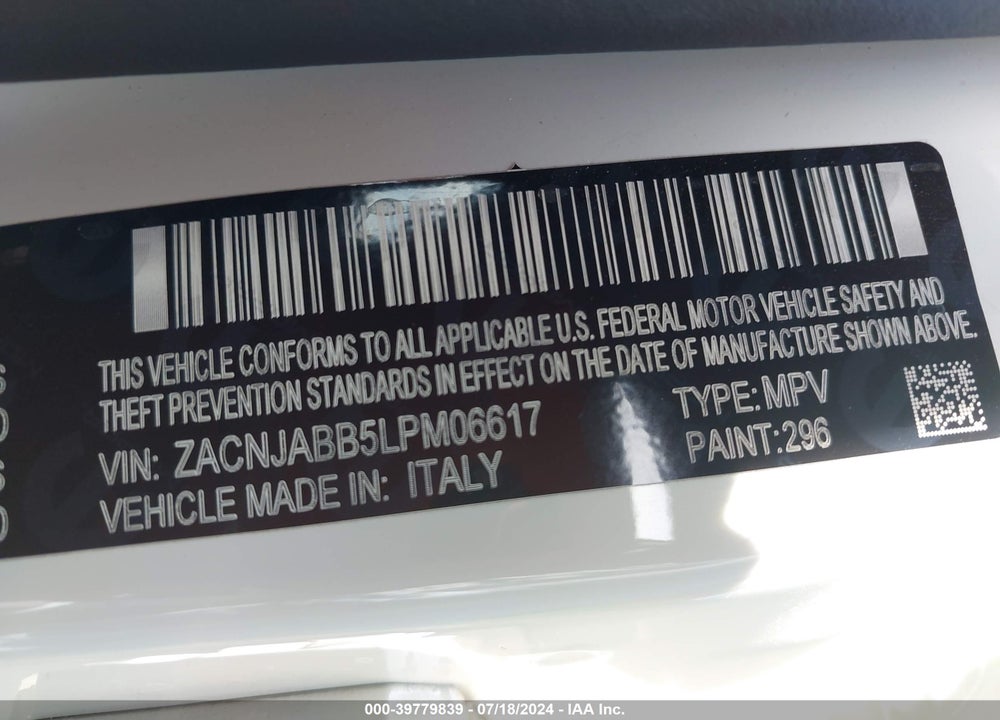 2020 JEEP RENEGADE ALTITUDE FWD VIN: ZACNJABB5LPM06617