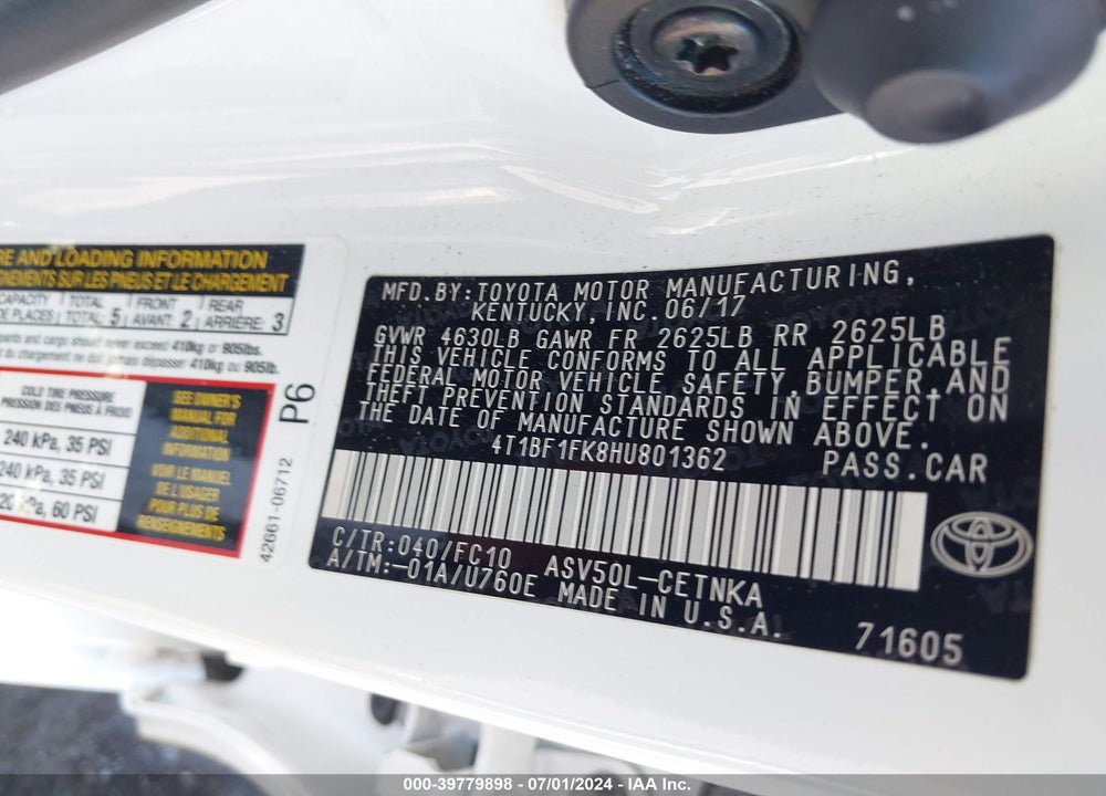 2017 TOYOTA CAMRY LE VIN: 4T1BF1FK8HU801362