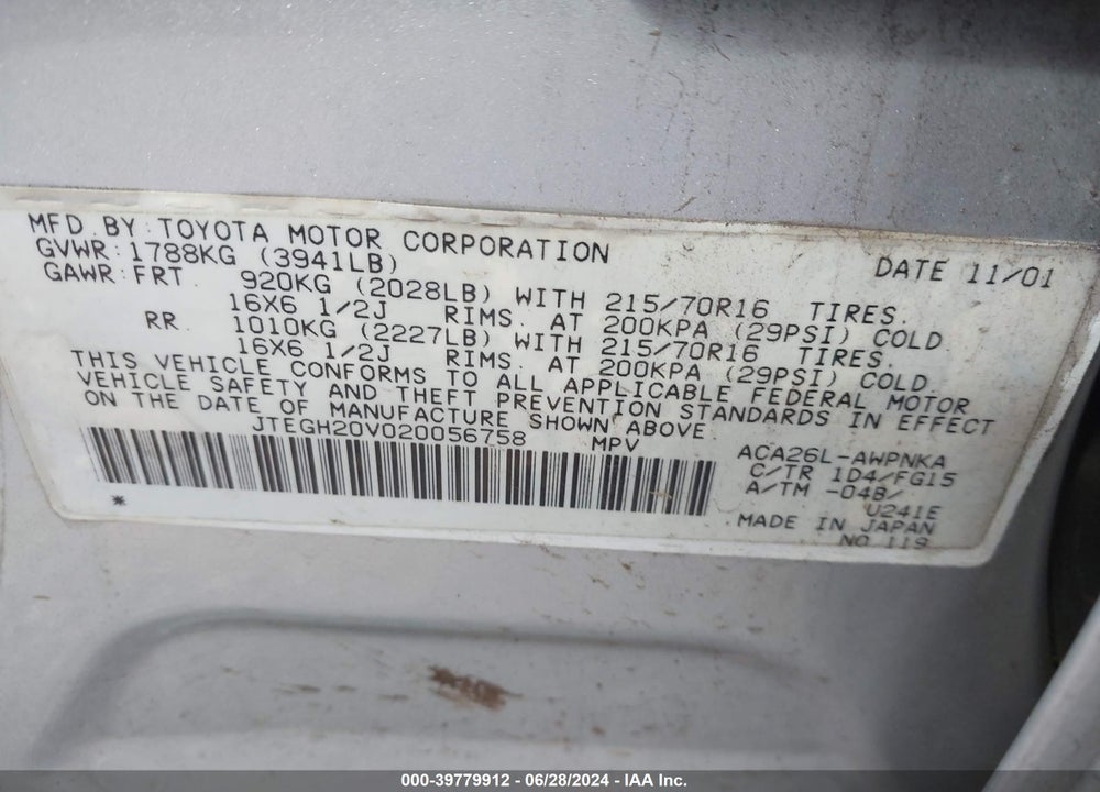 2002 TOYOTA RAV4 VIN: JTEGH20V020056758