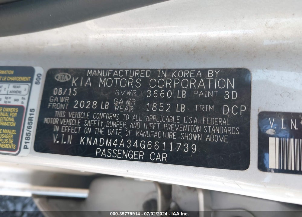 2016 KIA RIO LX VIN: KNADM4A34G6611739