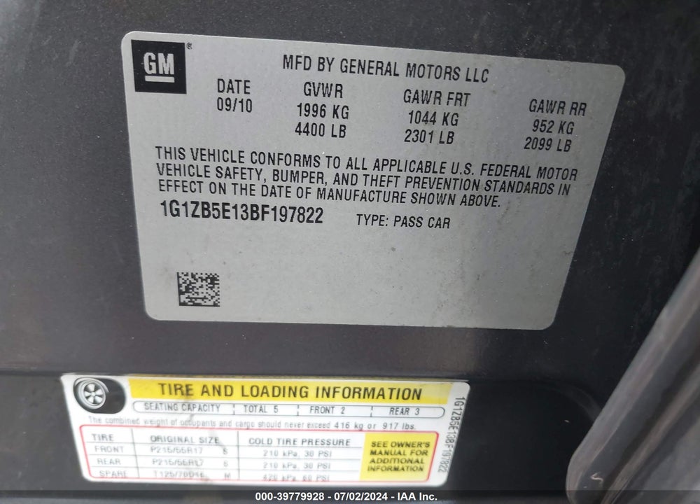 2011 CHEVROLET MALIBU LS VIN: 1G1ZB5E13BF197822