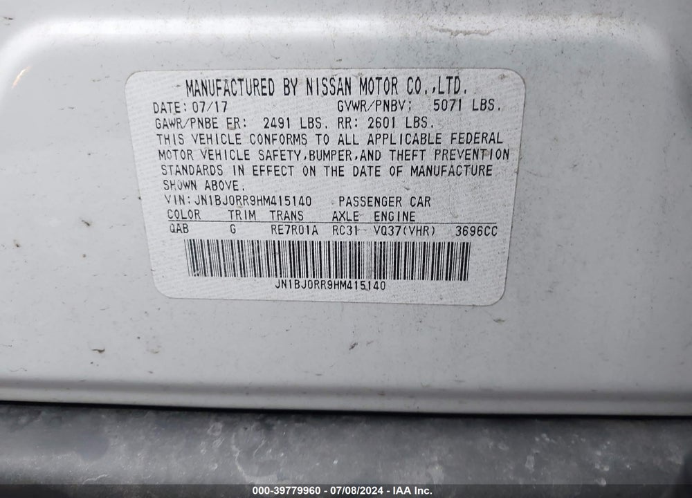 2017 INFINITI QX50 VIN: JN1BJ0RR9HM415140