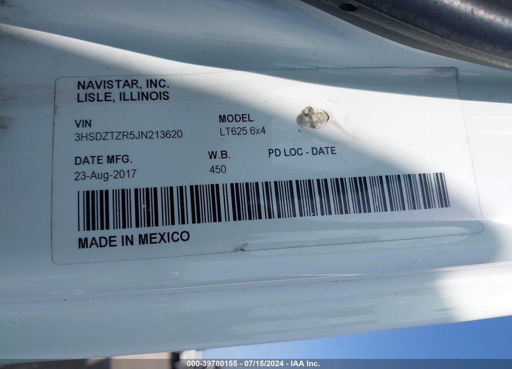 2018 INTERNATIONAL LT VIN: 3HSDZTZR5JN213620