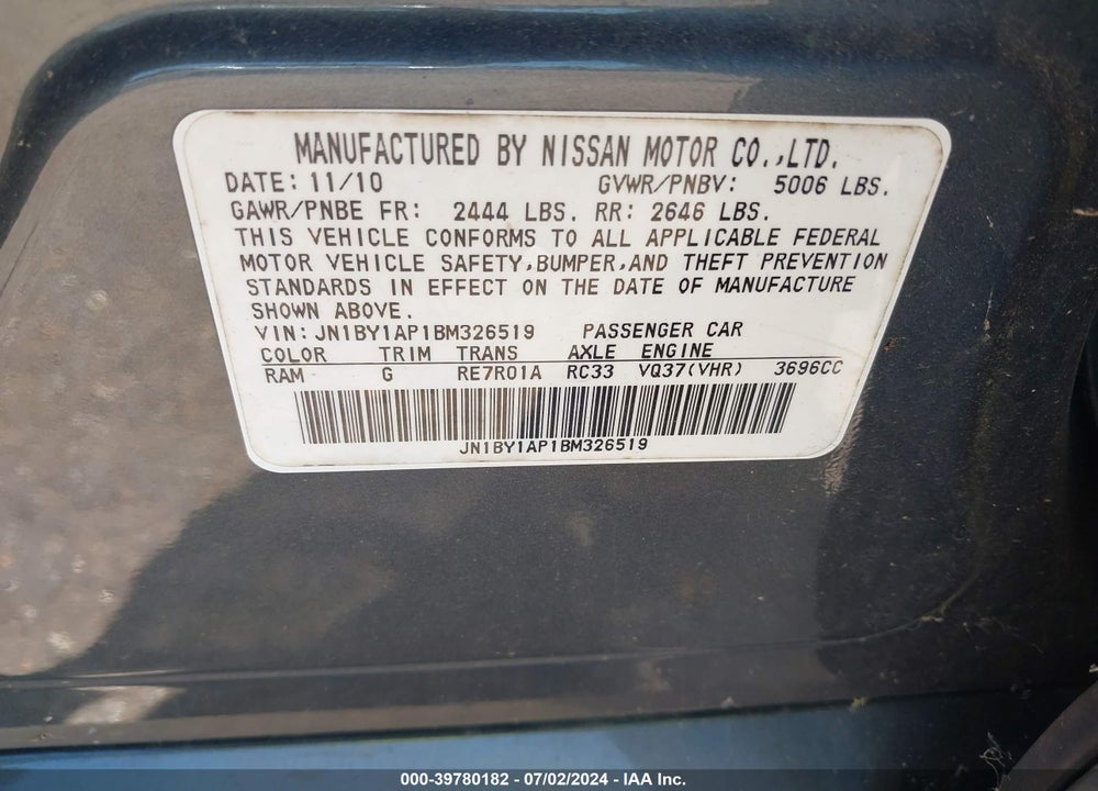 2011 INFINITI M37 VIN: JN1BY1AP1BM326519