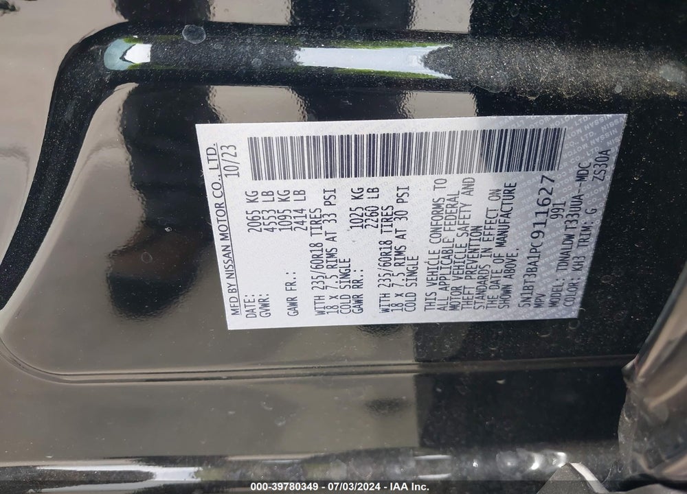 2023 NISSAN ROGUE SV FWD VIN: 5N1BT3BA1PC911627
