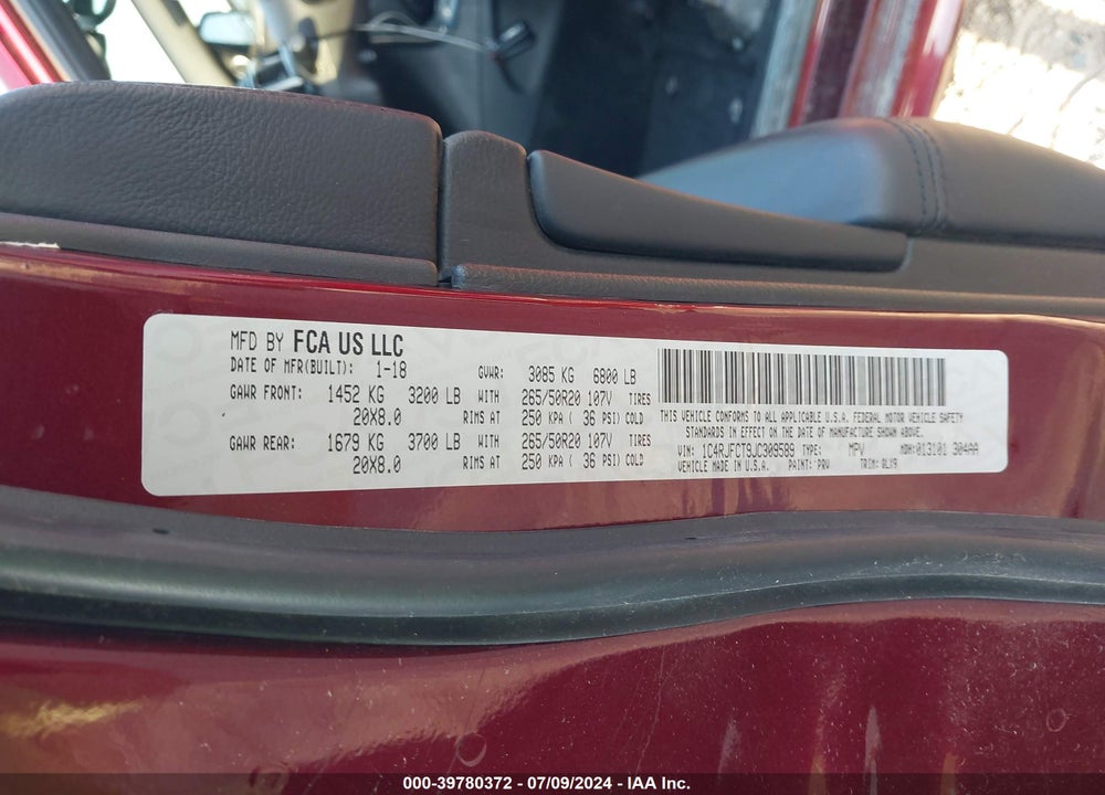 2018 JEEP GRAND CHEROKEE HIGH ALTITUDE 4X4 VIN: 1C4RJFCT9JC309589