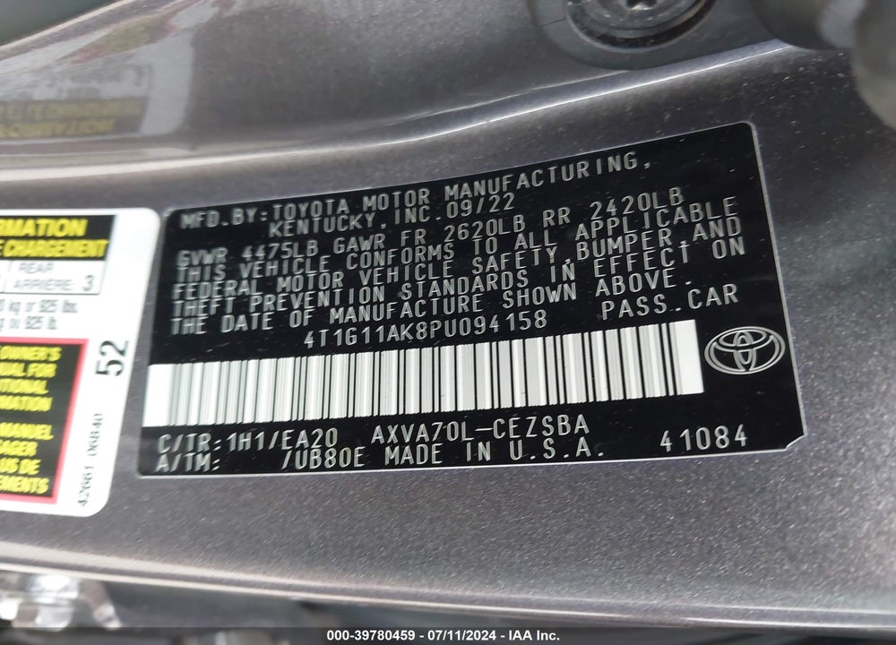 2023 TOYOTA CAMRY SE VIN: 4T1G11AK8PU094158