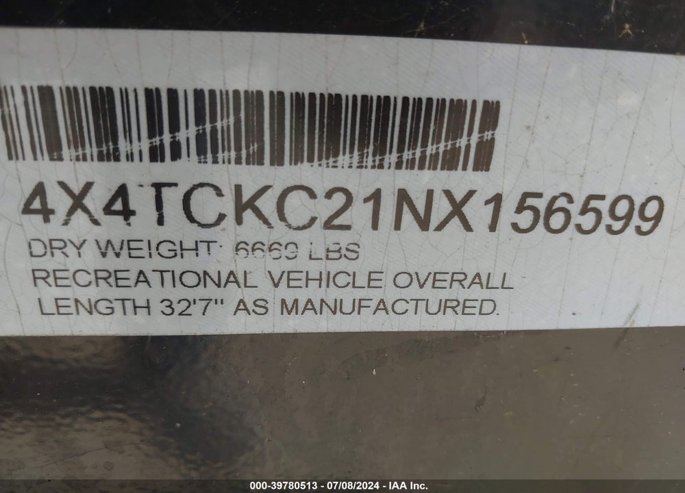 2022 CHEROKEE 274BRB VIN: 4X4TCKC21NX156599
