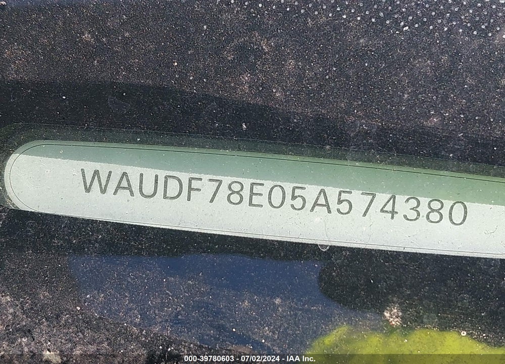 2005 AUDI A4 2.0T VIN: WAUDF78E05A574380