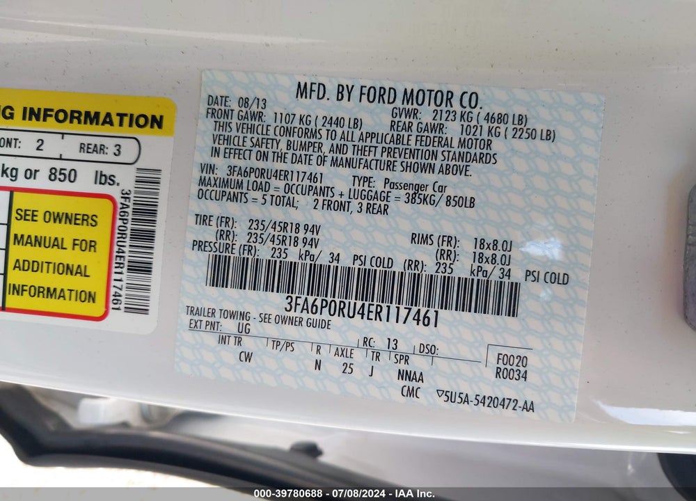 2014 FORD FUSION HYBRID VIN: 3FA6P0RU4ER117461