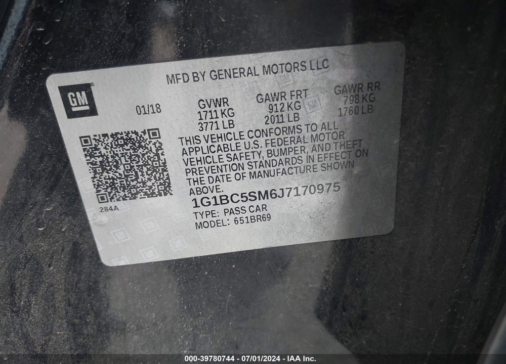 2018 CHEVROLET CRUZE LS AUTO VIN: 1G1BC5SM6J7170975