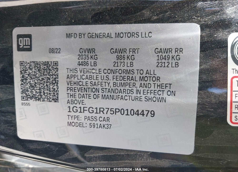 2023 CHEVROLET CAMARO RWD 2SS VIN: 1G1FG1R75P0104479