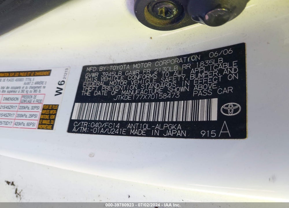 2007 SCION TC VIN: JTKDE177X70158473