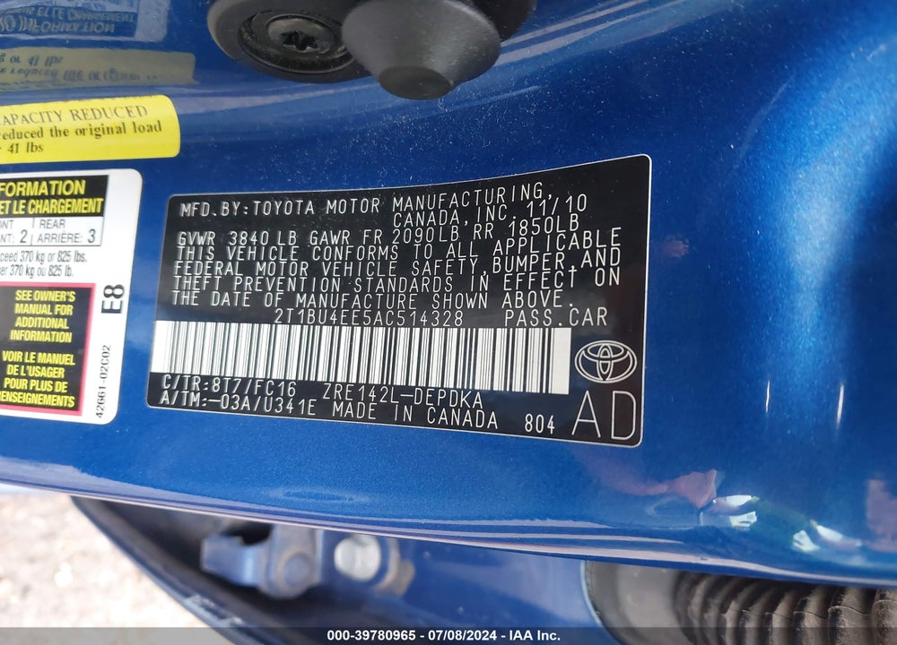2010 TOYOTA COROLLA VIN: 2T1BU4EE5AC514328